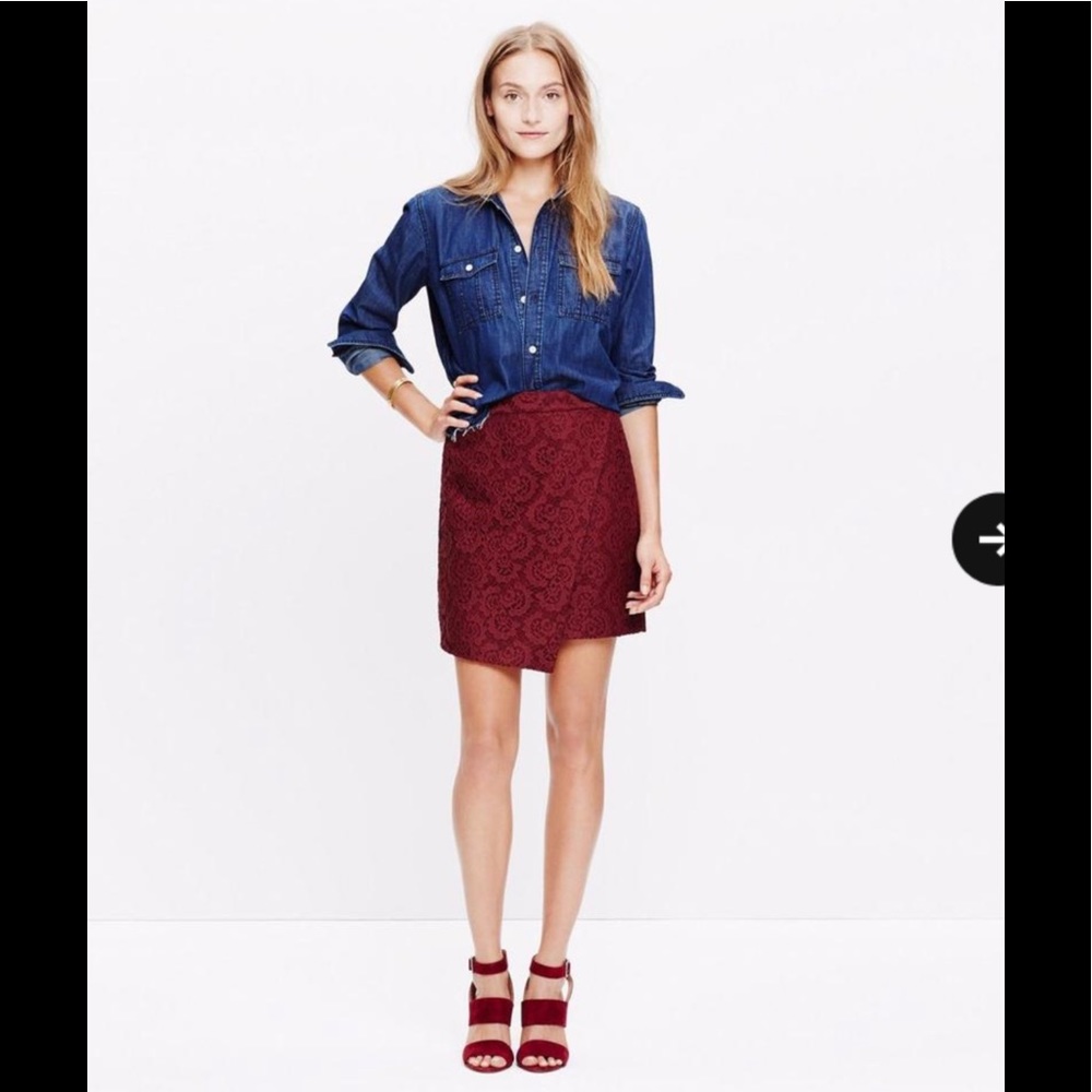 Madewell Red Burgundy Asymmetric Lace Wrap Skirt